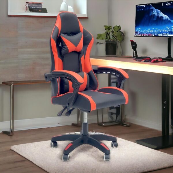 Gaming Chair with USB Lumbar Massager, High Back Leather Office Desk Chair with Adjustable Height, Headrest and Lumbar Support, Swivel Video Game Chair, Ergonomic Computer Gaming Chair (Red Black) - Image 2