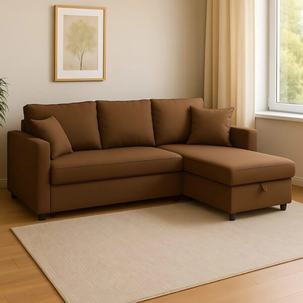 Diwan Sofa Cum Bed With Cushions L-Shaped Storage Space | Convertible Living Room - Image 4