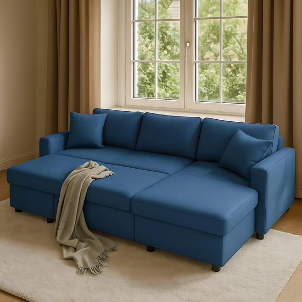 Diwan Sofa Cum Bed With Cushions L-Shaped Storage Space | Convertible Living Room - Image 8