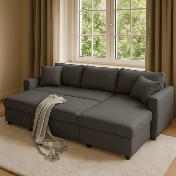 Diwan Sofa Cum Bed With Cushions L-Shaped Storage Space | Convertible Living Room - Image 10