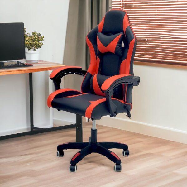 Gaming Chair with USB Lumbar Massager, High Back Leather Office Desk Chair with Adjustable Height, Headrest and Lumbar Support, Swivel Video Game Chair, Ergonomic Computer Gaming Chair (Red Black) - Image 3