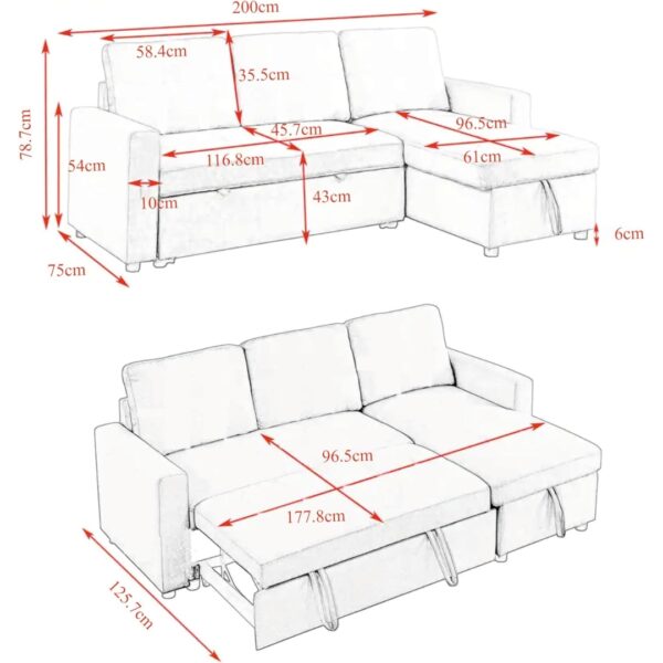 Diwan Sofa Cum Bed With Cushions L-Shaped Storage Space | Convertible Living Room - Image 5