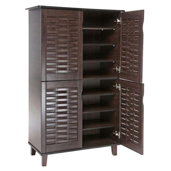 Wooden Shoe Rak/Organiser With 4 Doors - Color Dark Brown Size (130H x 80W x 40D cm) Model -1518. - Image 2