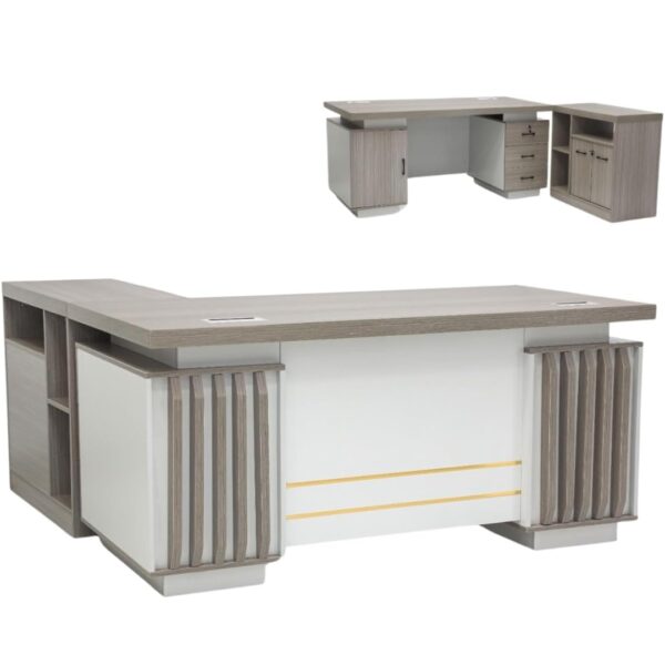 Wooden L-Shape 160Cm Office Desk with 3 Lockable Drawers - Stylish Manager Executive Desk, Spacious Computer Table for Home or Office, Attractive Modern Design - Image 2