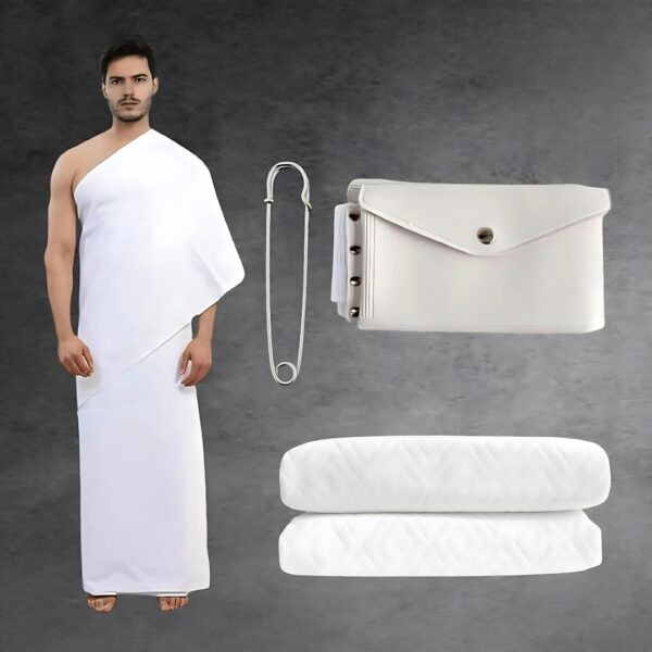 Ahram Towels for Men - Hajj & Umrah Ihram - Ehram for Islamic Pilgrimage - Belt With Built-in Bag & Pins - Image 2