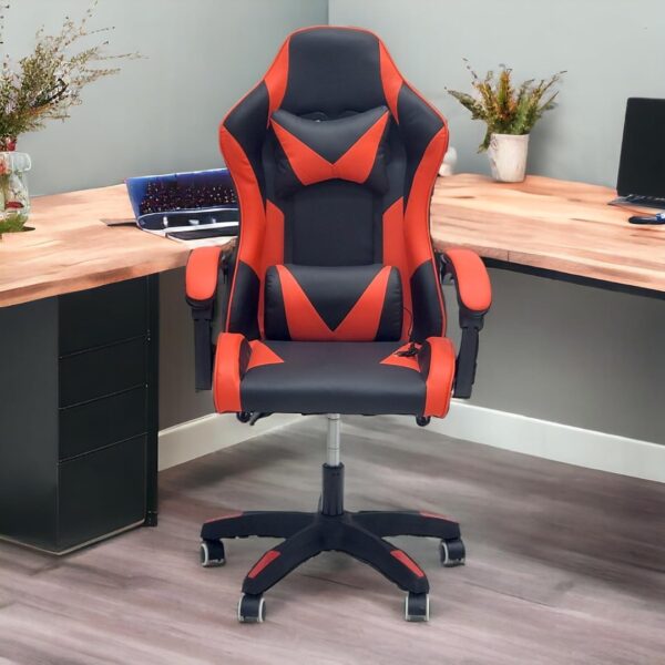 Gaming Chair with USB Lumbar Massager, High Back Leather Office Desk Chair with Adjustable Height, Headrest and Lumbar Support, Swivel Video Game Chair, Ergonomic Computer Gaming Chair (Red Black)