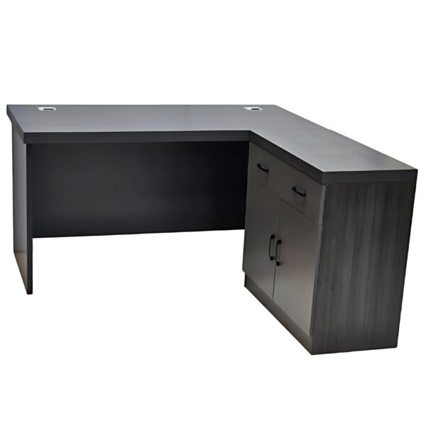 Sherani-1488-1.4 L-Shaped Office Desk 140x150cm – Ash Walnut Melamine Executive Table with Storage Cabinet, Cable Ports & Designer Modesty Panel – Workstation for Home or Office - Image 4