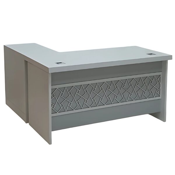 Sherani-1488-1.4 L-Shaped Office Desk 140x150cm – Full White Executive Table with Storage Cabinet, Cable Ports & Designer Modesty Panel – Workstation for Home or Office - Image 3
