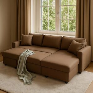 Diwan Sofa Cum Bed With Cushions L-Shaped Storage Space | Convertible Living Room