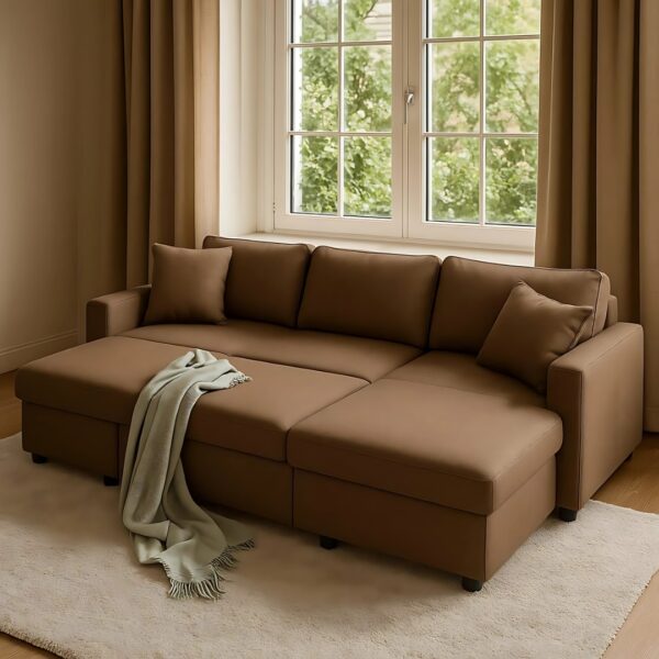 Diwan Sofa Cum Bed With Cushions L-Shaped Storage Space | Convertible Living Room