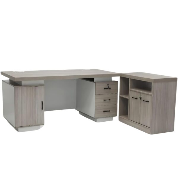 Wooden L-Shape 160Cm Office Desk with 3 Lockable Drawers - Stylish Manager Executive Desk, Spacious Computer Table for Home or Office, Attractive Modern Design - Image 3