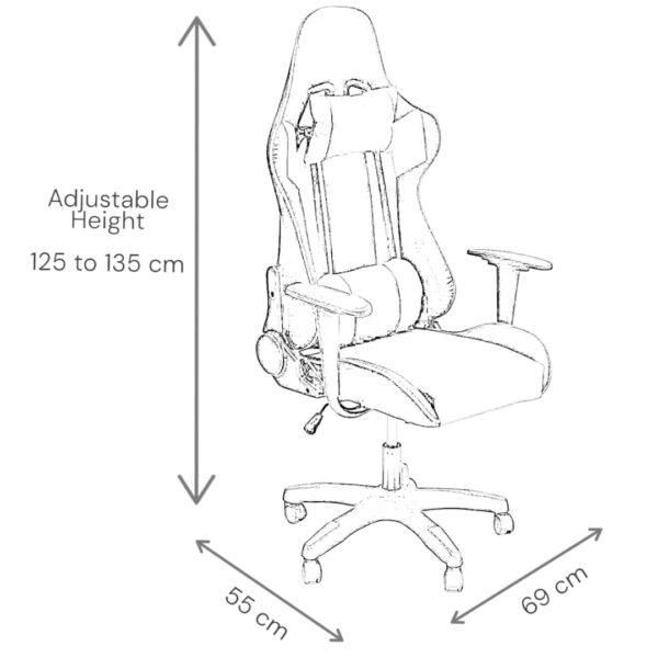 Ergonomic High Back Gaming Chair for Office & Home – PU Leather Executive Chair with 180° Reclining Backrest, Adjustable Height, Lumbar & Headrest Support – White and Black Racing Style - Image 3