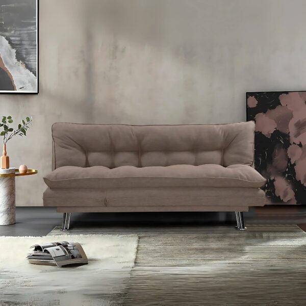 sofa cum bed living room | Fabric Sofa Bed Chrome Legs | Three Seat Sofa bed | Modern Design Living Room Sofa - Image 4