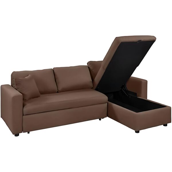 Diwan Sofa Cum Bed With Cushions L-Shaped Storage Space | Convertible Living Room - Image 2