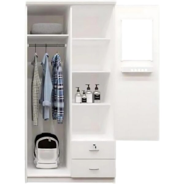 2 Door Wooden Wardrobe,Solid Wood Wardrobe With Lockable Drawers Perfect Modern Stylish Heavy Duty - Image 4