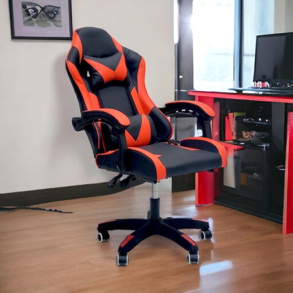Gaming Chair with USB Lumbar Massager, High Back Leather Office Desk Chair with Adjustable Height, Headrest and Lumbar Support, Swivel Video Game Chair, Ergonomic Computer Gaming Chair (Red Black) - Image 6