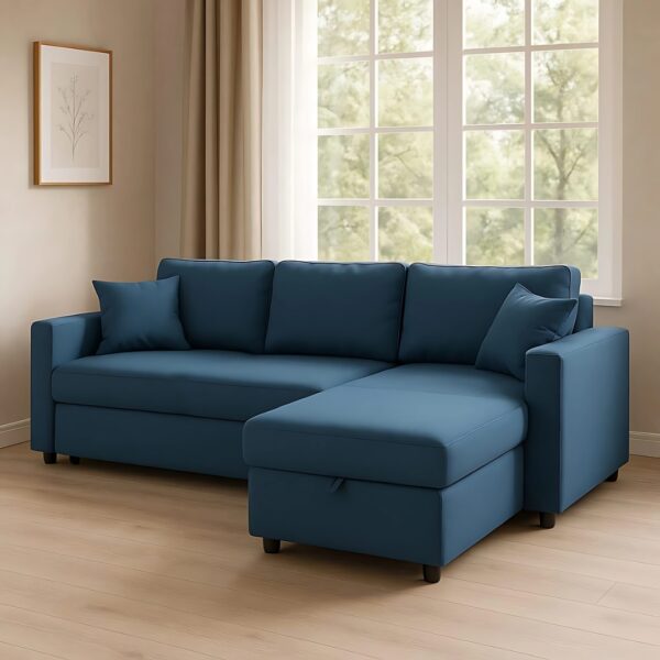 Diwan Sofa Cum Bed With Cushions L-Shaped Storage Space | Convertible Living Room - Image 6