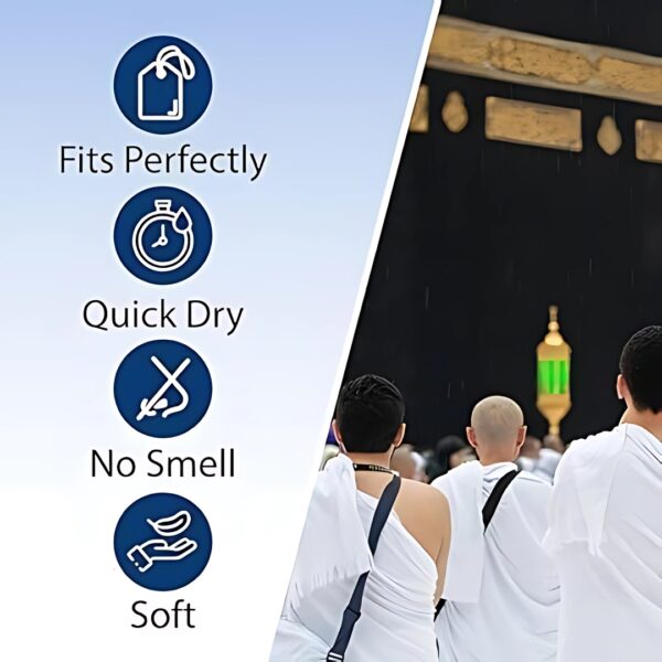 ROYAL AHRAMMen's Ihram Ehram Ahram for Men for Hajj and Umrah - 2 Towels - Hygienic Natural 100% Microfiber Towels and Soft Thread 110 x 220cm 43X86 inch (top, Bottom. - Image 6