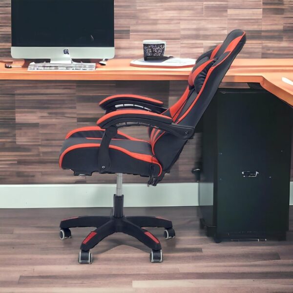 Gaming Chair with USB Lumbar Massager, High Back Leather Office Desk Chair with Adjustable Height, Headrest and Lumbar Support, Swivel Video Game Chair, Ergonomic Computer Gaming Chair (Red Black) - Image 8