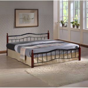 Wood And Steel Bed MAF-6888- Queen Size 190x150 With Wooden Legs Cherry Brown