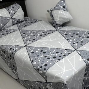 GREY TRIANGLE  – Pakistani Pure Cotton King Flat Bed Sheet Set  – Soft, Cooling & Breathable Bed Sheets – Wrinkle-Resistant – Luxury King Size Bedding with Two Pillowcases.