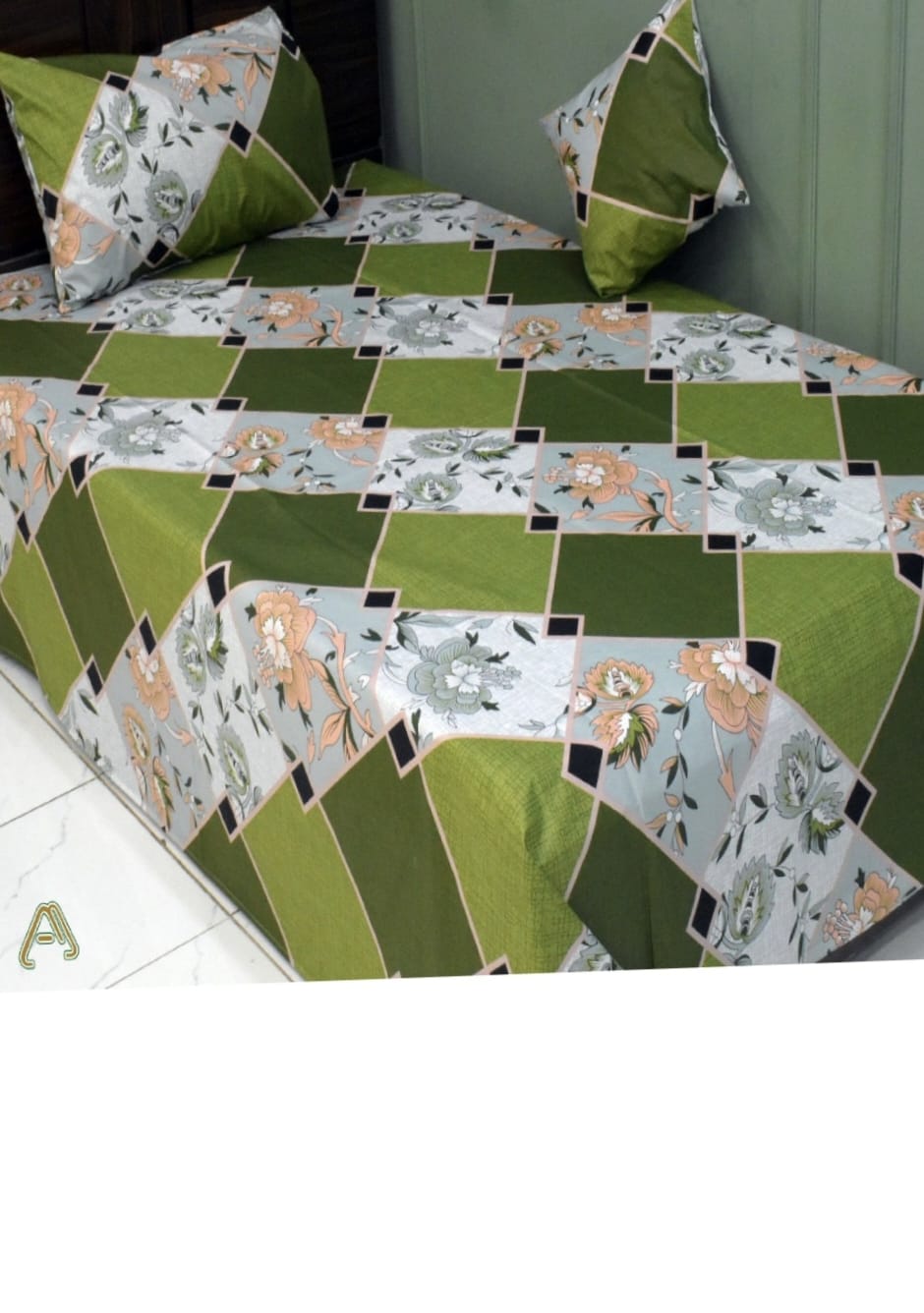 SQUARE GREEN – Pakistani Pure Cotton King Flat Bed Sheet Set – Soft, Cooling & Breathable Bed Sheets – Wrinkle-Resistant – Luxury King Size Bedding with Two Pillowcases.