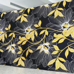Black with Golden leaves – Cotton King Flat Bed Sheet Set  – Soft, Cooling & Breathable Bed Sheets – Wrinkle-Resistant – Luxury King Size Bedding with Two Pillowcases.