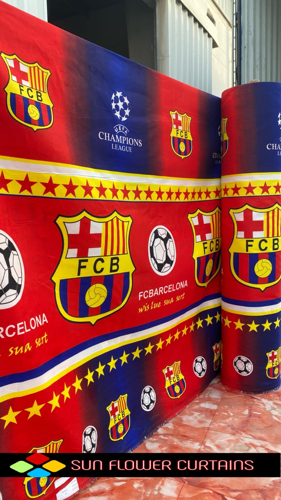 Barcelona Football team – Cotton King Flat Bed Sheet Set – Soft, Cooling & Breathable Bed Sheets – Wrinkle-Resistant – Luxury King Size Bedding with Two Pillowcases.