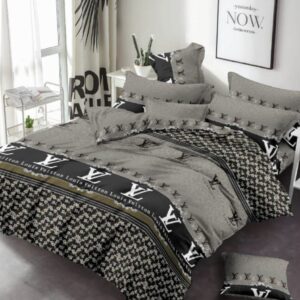 Grey LV  – Cotton King Flat Bed Sheet Set 220x240cm   – Soft, Cooling & Breathable Bed Sheets – Wrinkle-Resistant – Luxury King Size Bedding with Two Pillowcases.