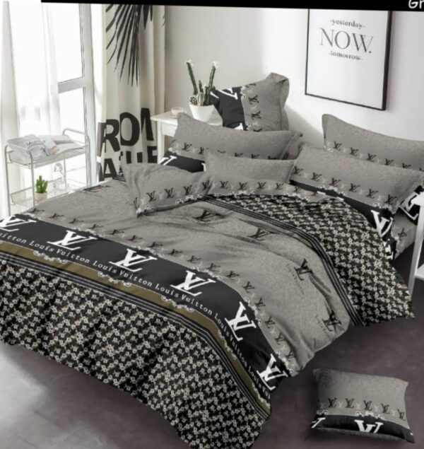 Grey LV  – Cotton King Flat Bed Sheet Set 220x240cm   – Soft, Cooling & Breathable Bed Sheets – Wrinkle-Resistant – Luxury King Size Bedding with Two Pillowcases.
