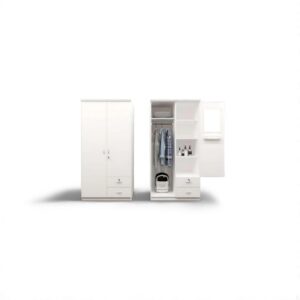 2 Door Wooden Wardrobe,Solid Wood Wardrobe With Lockable Drawers Perfect Modern Stylish Heavy Duty