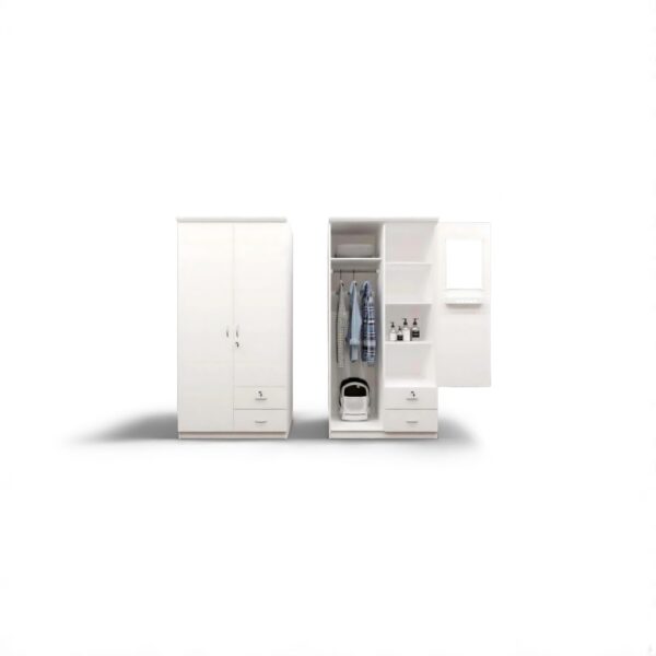 2 Door Wooden Wardrobe,Solid Wood Wardrobe With Lockable Drawers Perfect Modern Stylish Heavy Duty