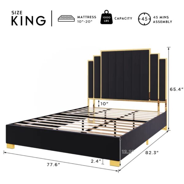 Duncanville Upholstered Platform King Bed – Modern Tufted Headboard, Sturdy Wood Slat Support - Image 11