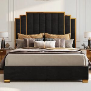 Duncanville Upholstered Platform King Bed – Modern Tufted Headboard, Sturdy Wood Slat Support