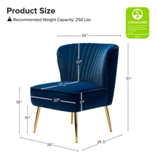 Euclid Velvet Accent Chair – Modern Upholstered Chair with Sleek Metal Legs | Stylish Seating for Living Room, Bedroom, or Office - Image 2