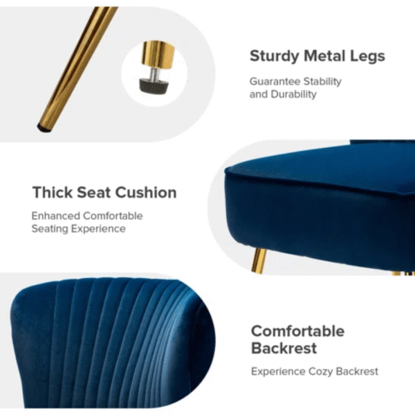 Euclid Velvet Accent Chair – Modern Upholstered Chair with Sleek Metal Legs | Stylish Seating for Living Room, Bedroom, or Office - Image 3