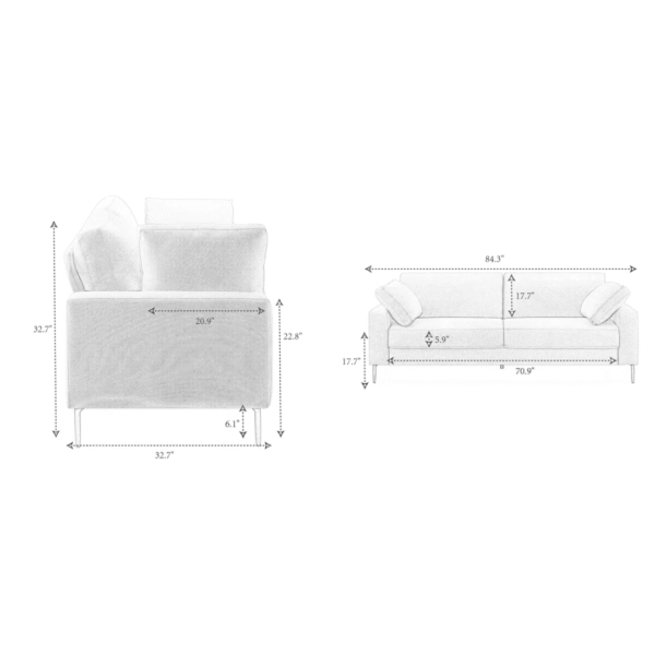Jeses MINIMORE Etta 84.3-Inch Mid-Century Modern Sofa – Stylish Upholstered Couch for Living Room or Office - Image 2