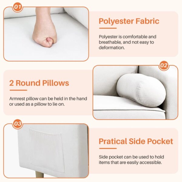 Modern 2-Seater Loveseat Sofa – Small Couch with Side Pockets & Cushions for Bedroom, Office, or Living Room - Image 5