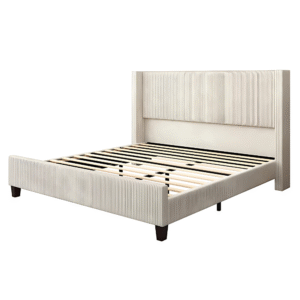 Wauseon Corduroy Upholstered Bed Frame – Queen Size Platform Bed with Tufted Headboard, Wooden Slats, Sturdy Modern Bedroom Furniture,