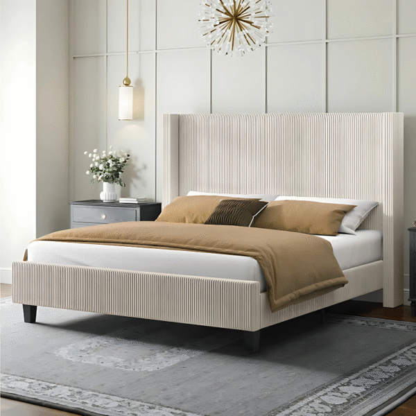 Wauseon Corduroy Upholstered Bed Frame – Queen Size Platform Bed with Tufted Headboard, Wooden Slats, Sturdy Modern Bedroom Furniture, - Image 3