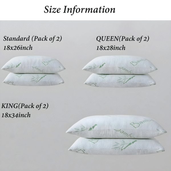 Sherani Bamboo COMFY Shredded Memory Foam Pillows – Cooling Breathable Zippered Queen Pillows, Firm Support for Neck & Back, Hotel Quality Bed Pillow Set of 2 - Image 3