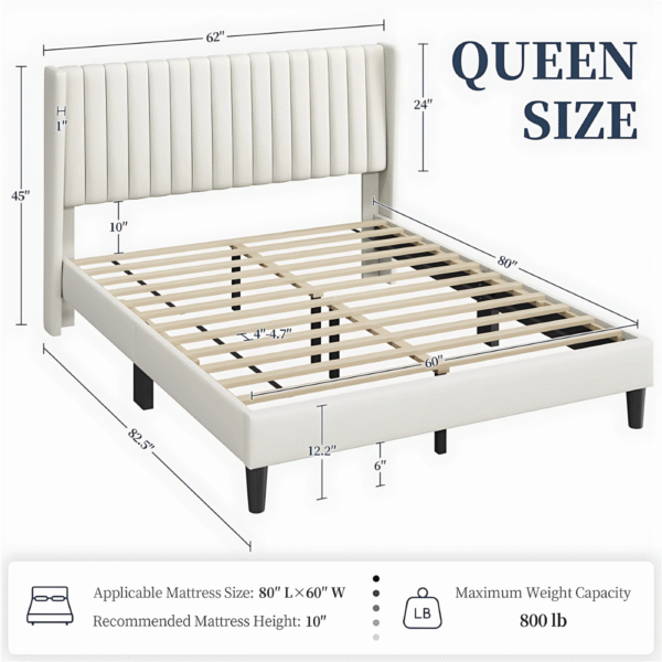Sherani Upholstered Bed Frame with Wingback Headboard & Side Panels – Modern Platform Bed with Wooden Slats, Sturdy Bedroom Furniture - Image 4