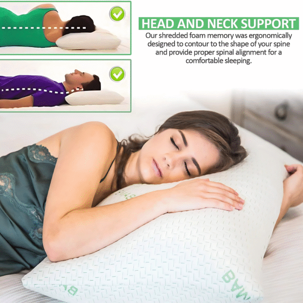 Sherani Bamboo COMFY Shredded Memory Foam Pillows – Cooling Breathable Zippered Queen Pillows, Firm Support for Neck & Back, Hotel Quality Bed Pillow Set of 2 - Image 5