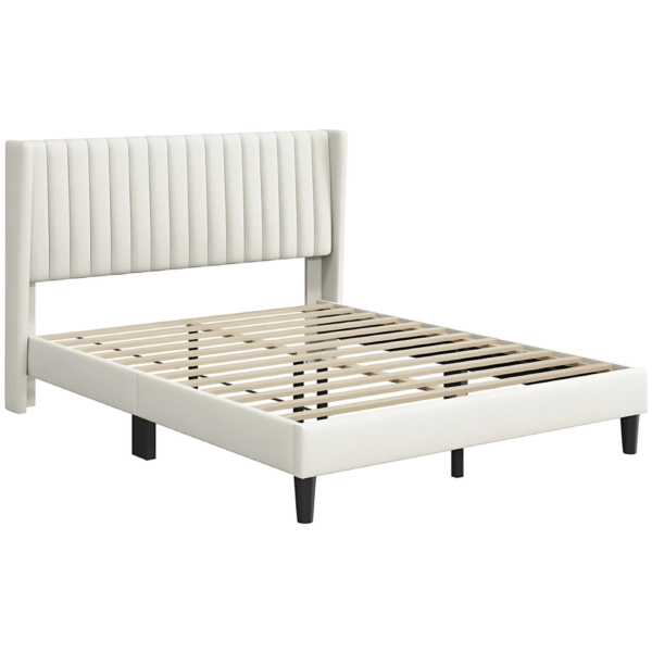 Sherani Upholstered Bed Frame with Wingback Headboard & Side Panels – Modern Platform Bed with Wooden Slats, Sturdy Bedroom Furniture - Image 5