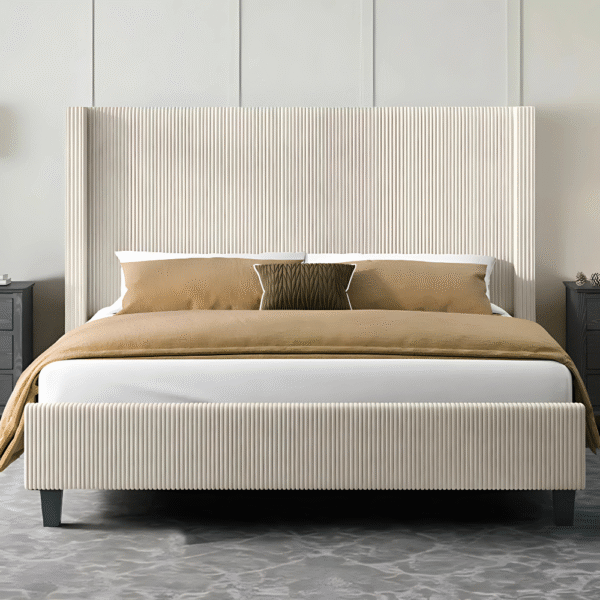 Wauseon Corduroy Upholstered Bed Frame – Queen Size Platform Bed with Tufted Headboard, Wooden Slats, Sturdy Modern Bedroom Furniture, - Image 6