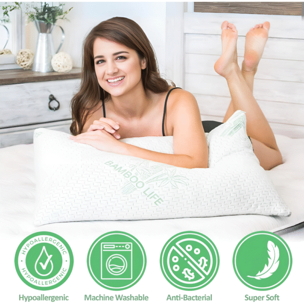 Sherani Bamboo COMFY Shredded Memory Foam Pillows – Cooling Breathable Zippered Queen Pillows, Firm Support for Neck & Back, Hotel Quality Bed Pillow Set of 2 - Image 6