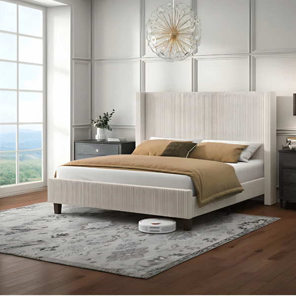 Wauseon Corduroy Upholstered Bed Frame – Queen Size Platform Bed with Tufted Headboard, Wooden Slats, Sturdy Modern Bedroom Furniture, - Image 7