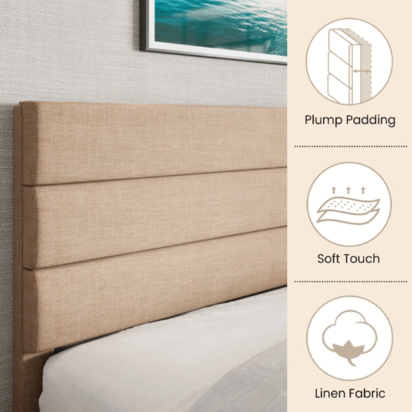 Sherani Platform Bed with Upholstered Fabric Headboard & Wooden Slats – Modern Sturdy Bed Frame for Bedroom - Image 7