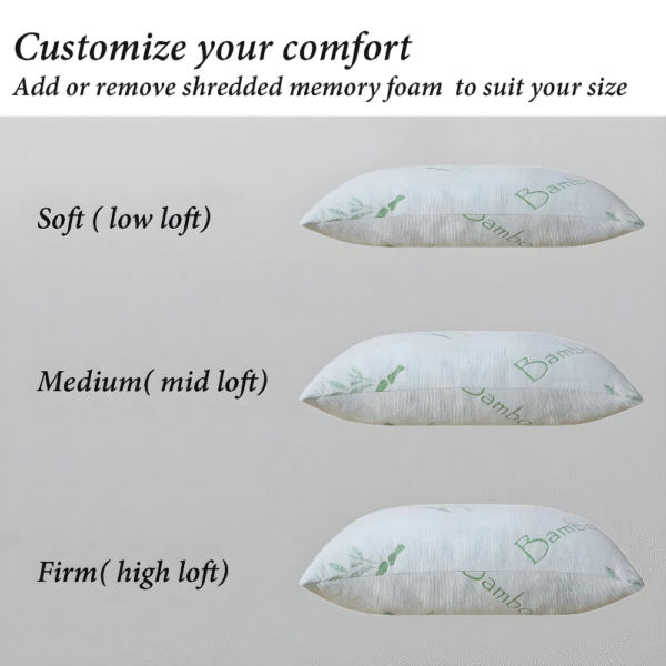 Sherani Bamboo COMFY Shredded Memory Foam Pillows – Cooling Breathable Zippered Queen Pillows, Firm Support for Neck & Back, Hotel Quality Bed Pillow Set of 2 - Image 8