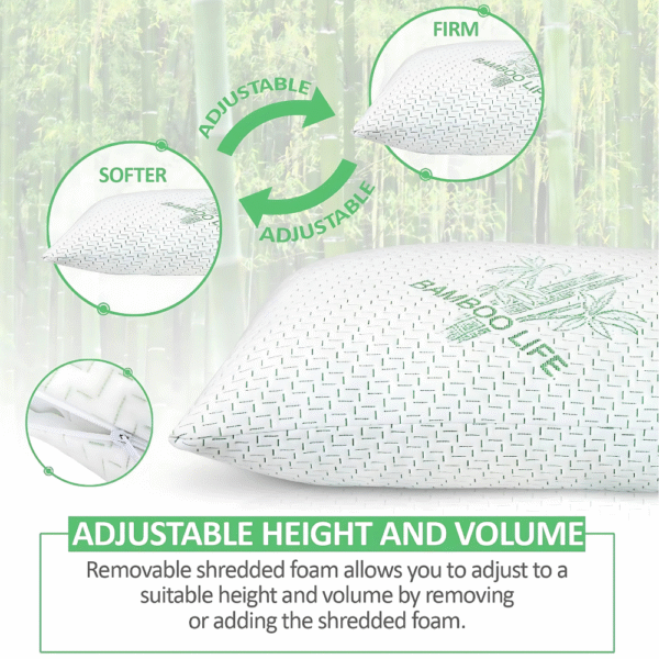Sherani Bamboo COMFY Shredded Memory Foam Pillows – Cooling Breathable Zippered Queen Pillows, Firm Support for Neck & Back, Hotel Quality Bed Pillow Set of 2 - Image 9